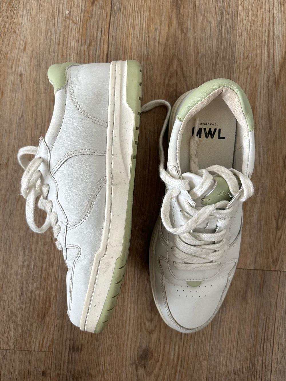 Madewell White Sneakers with Pale Green Accents